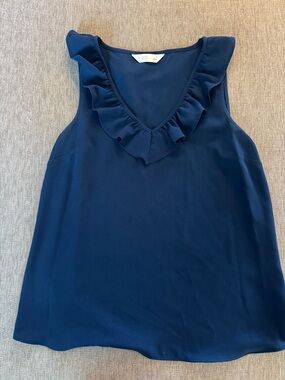 LC Lauren Conrad Navy Ruffled V-Neck Sleeveless Camisole